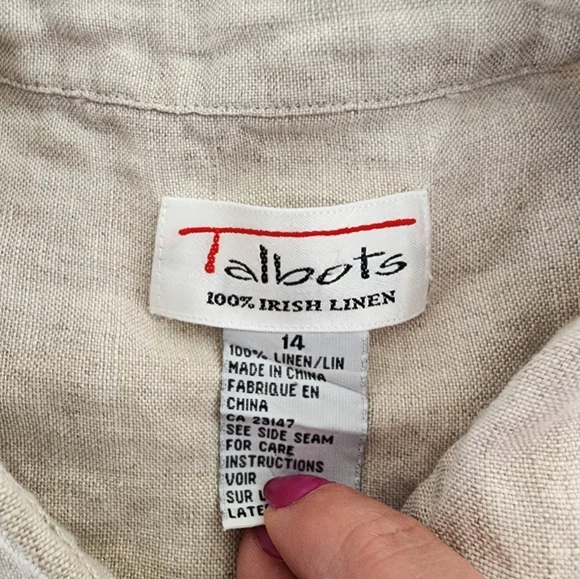 100% Irish linen button-up shirt. Sz 14 cream - Picture 3 of 7